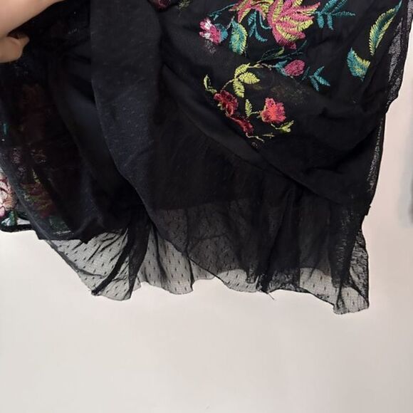 A. Byer Boho Black Sheer Embroidered Bell Sleeve Top  S - Picture 7 of 13